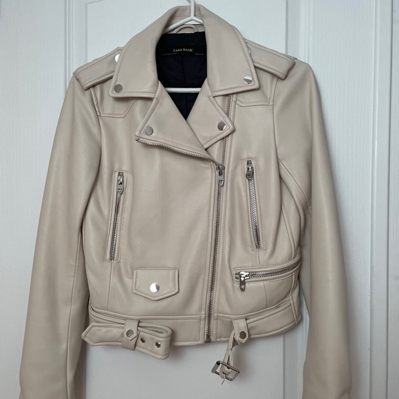 Zara Cream leather jacket - Picture 1 of 7